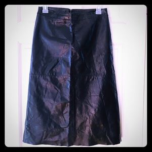 Black shin length leather skirt!